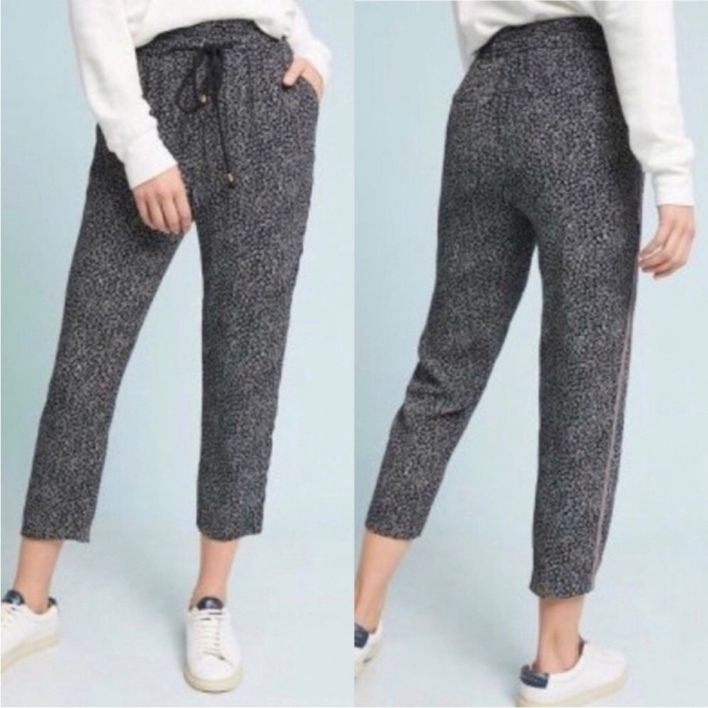 Anthropologie ett:twa Small Black, Gray Floral Print Track Stripe Crop Joggers